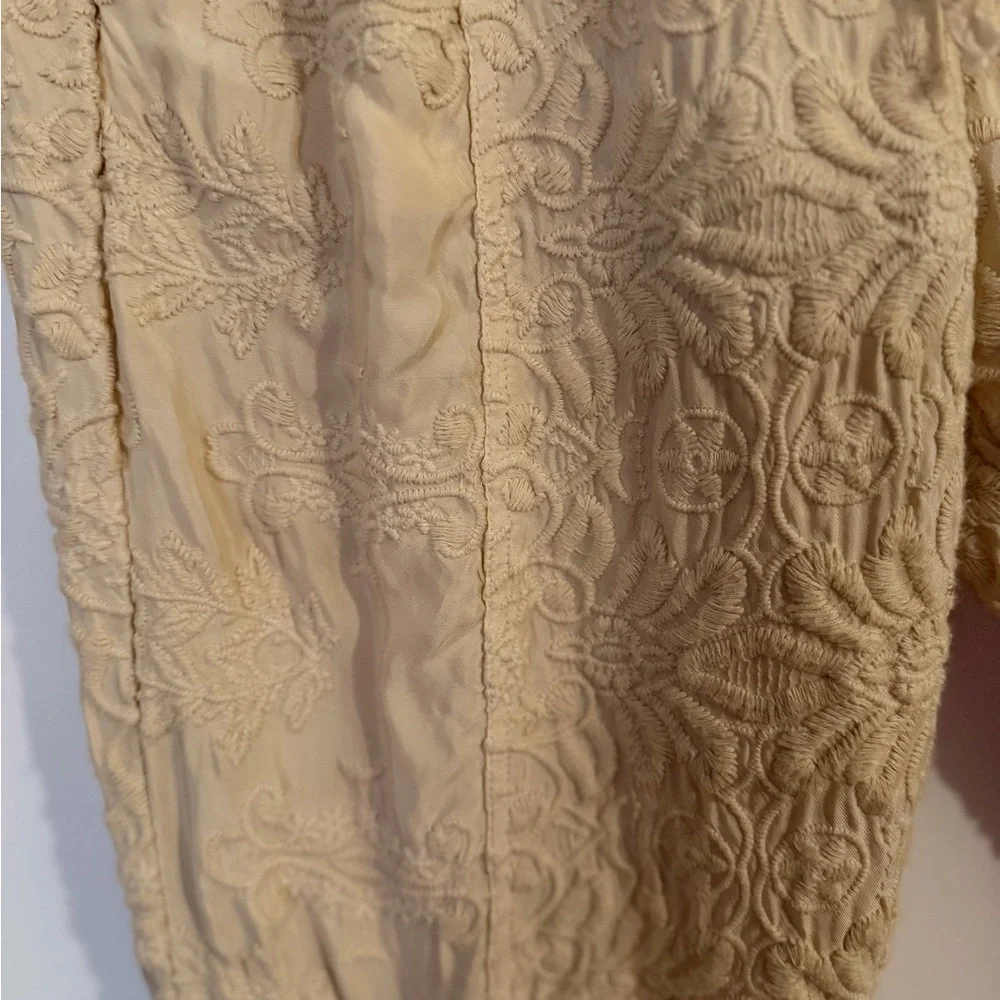 Johnny Was Vegan Silk Lace Print Textured Cream Cargo Cropped Joggers Size Small - Picture 7 of 9